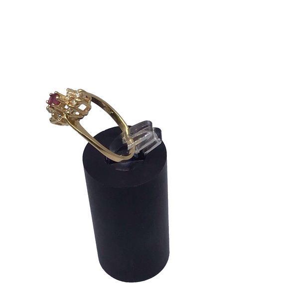 14K Yellow Gold Red Stone Diamond Cluster Ring Size 6.5 Fine Jewelry 2.5g - Picture 11 of 14